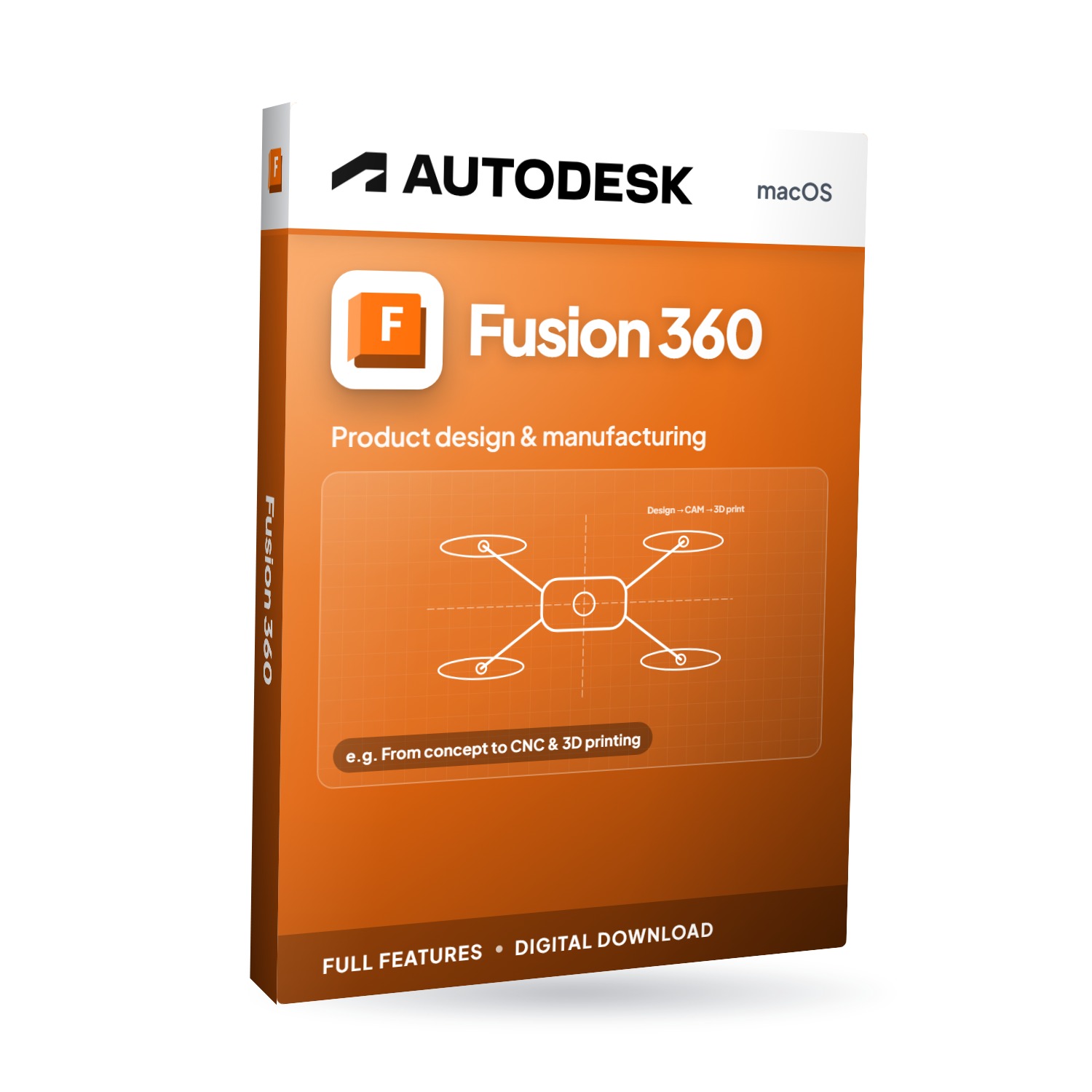 Autodesk Fusion 360 for MacOS software box