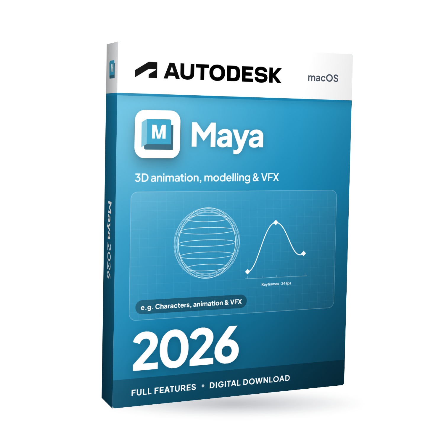 Autodesk Maya 2026 for MacOS software box
